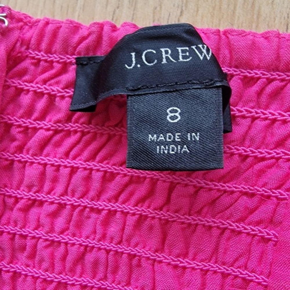 J.Crew Re-Imagined Hot Pink Smocked Back Baba doll Mini Dress Womens 8 Fuchsia - Picture 4 of 12